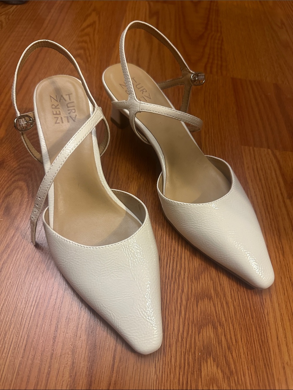 Naturalizer Ivory Pointed Toe Cross-Strap Slingback Heels